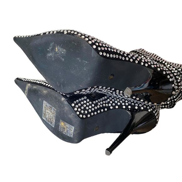 Jeffrey Campbell Cry4U Slouch Crystal Black Heeled Boots size 8 - Picture 9 of 9